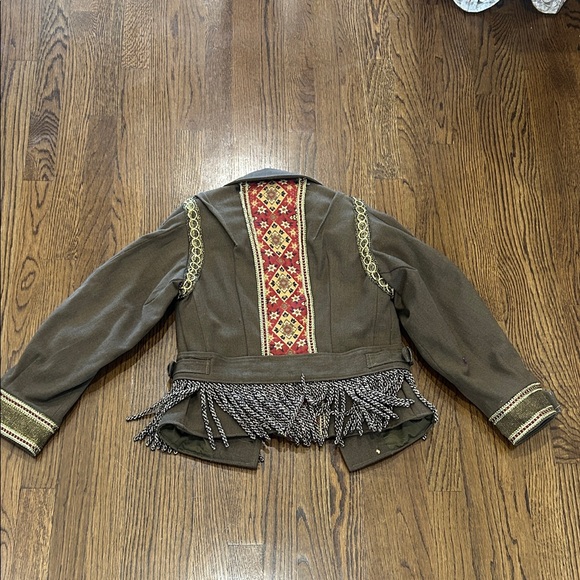 vintage up cycled world war 2 wool jacket- Olive Green Jacket with Gold Accents - Picture 2 of 6